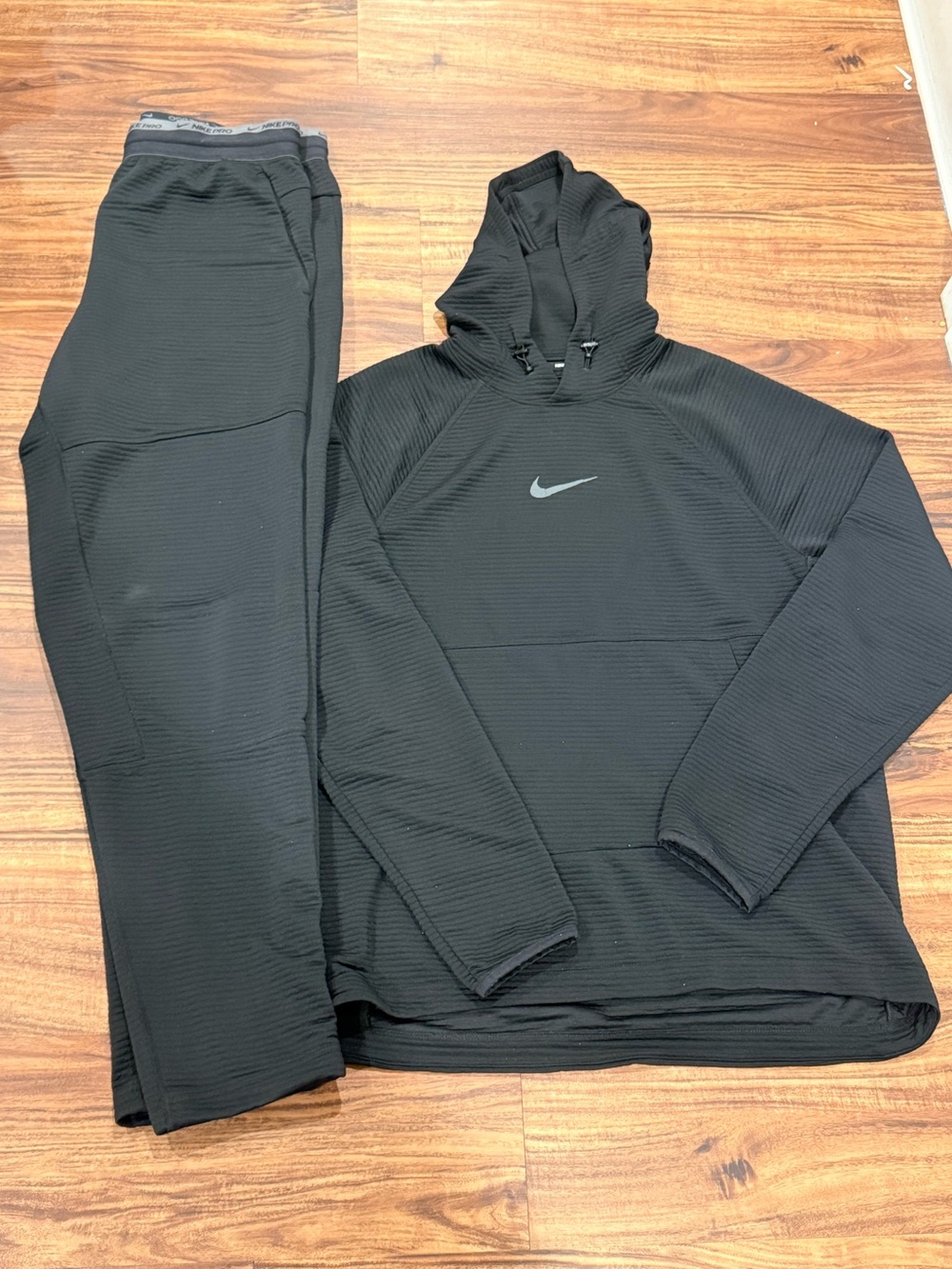 Nike Pro Dri-FIT Fleece Hoodie & Pants Set Black Men's L *Read*